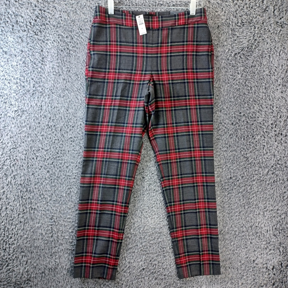 Talbots Pants Womens Size 6 Red Plaid Wool Blend Stretch Slim Ankle Pants
